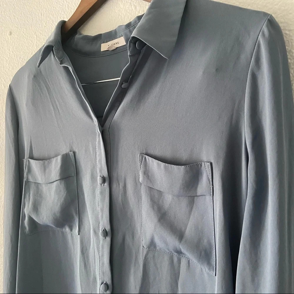 Anthropologie Pleione Blue Utility Blouse Button Up Quiet Luxury Minimalist M - Picture 4 of 11